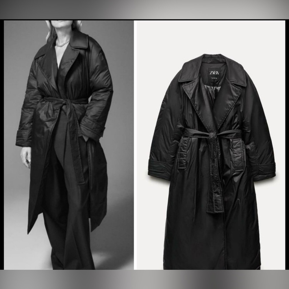 ZARA LONG NYLON PUFFER TRENCH S